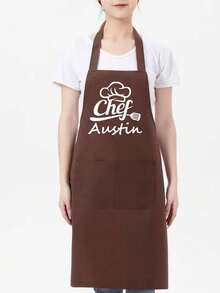 个性化厨师围裙，透气围裙，定制印花防油围裙，女士涤纶围裙，简约风格带口袋围裙，加厚腰围裙，时尚家务厨房家居工作服，厨房用品