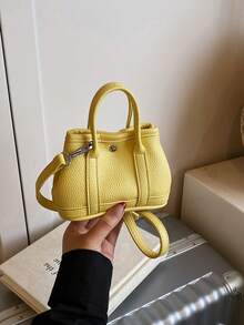 1pc Fashionable High-End Solid Color Small Handbag For Girl, Stylish Mini Bucket Bag, High-End Simple Texture, Versatile Handbag Messenger Bag, Sweet And Cute Style, Can Be Carried By Hand Or Across The Body, Suitable For Going Out Shopping, Daily Use, Multiple Pockets And Large Capacity, It Is A Good Choice For Gifts - Fashionable Sweet Handbag - View 9