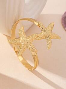 1 件女士海洋风格金属金色海星开口手链，适合日常和节日装扮 - 金黃色 - 查看 6