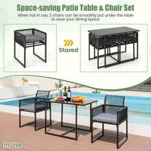 GOFLAME 3 Pieces Outdoor Dining Set Patio PE Rattan Furniture Set-Grey - Grey - View 4