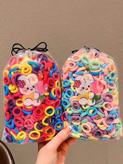 200 pçs/saco mix cores crianças bonito dos desenhos animados elásticos de cabelo bebê meninas adoráveis elásticos de borracha crianças acessórios de cabelo conjunto saco mostrar somente, embalagem saco de OPP