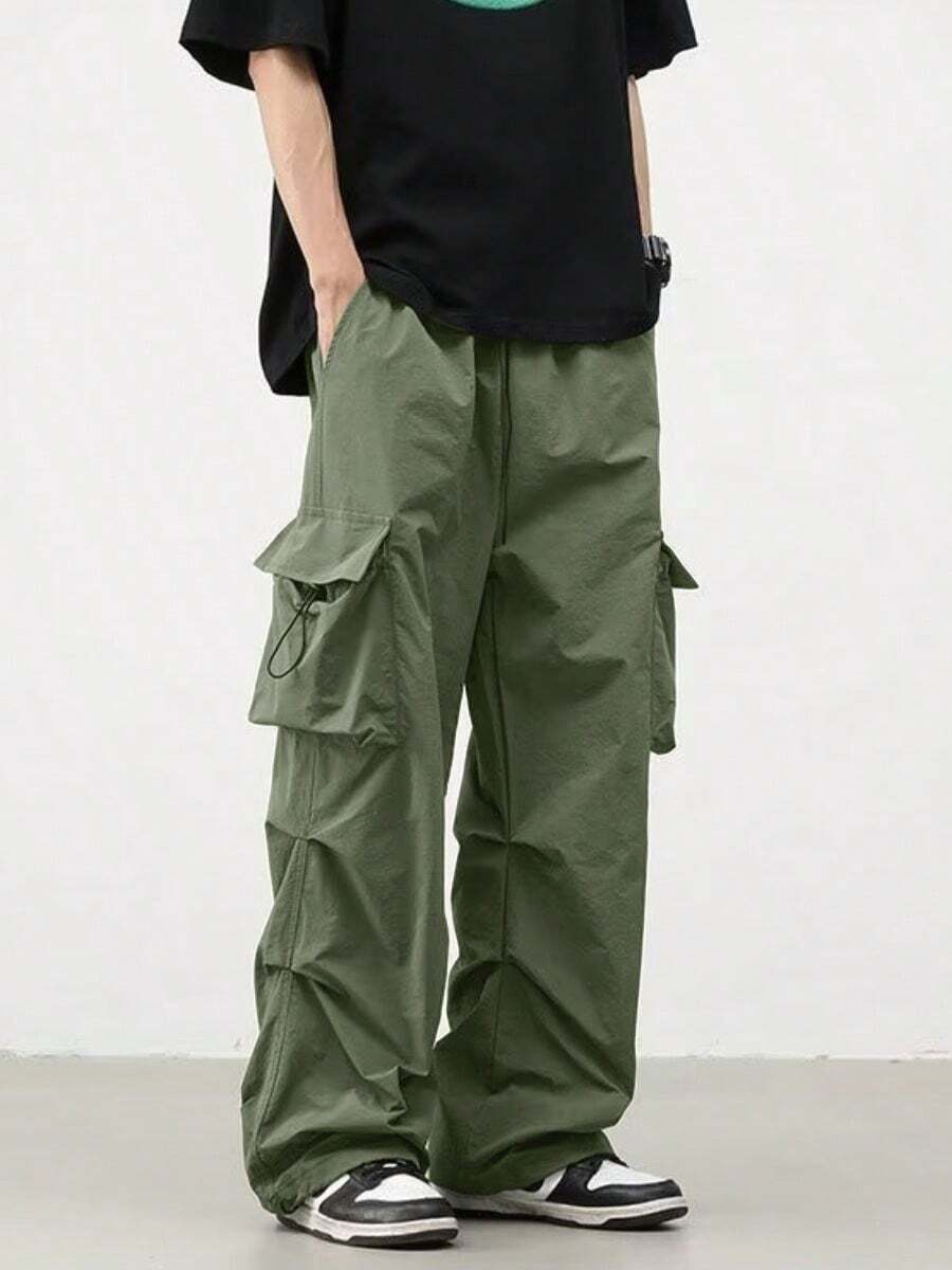 Pantalón paracaidista impermeable de secado rápido y corte holgado Multibolsillos Cintura con cordón Adecuado para actividades de ocio al aire libre - Verde - Ver 1