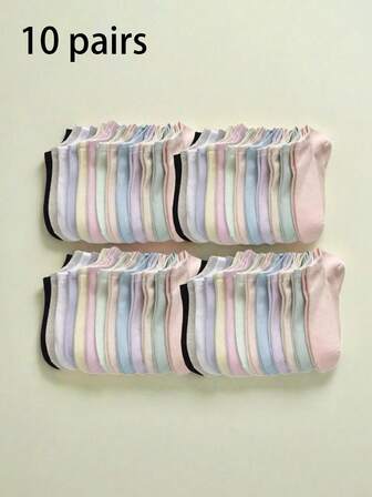 10 par enfärgade dopaminfärgade sportstrumpor, osynliga strumpor, vår/sommar
