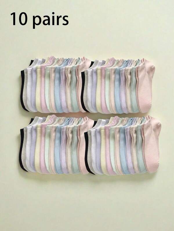 10 زوج جوارب رياضية قصيرة وغير ظاهرة لون دوبامين الصلب، مناسبة لفصلي الربيع والصيف