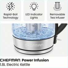 Fast Boiling 1.8L Electric Glass Kettle, Removable Tea Infuser, LED Lights, Stainless Steel - 1 - View 5