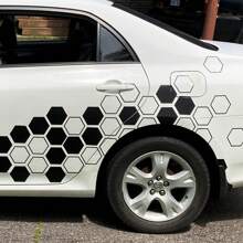 20 Pcs/Set Honeycomb DIY Vinyl Car Stickers, Hexagon Design Car Side Body Wrap Decal, Custom JDM Car Truck Decor Accessories (10pcs Solid + 10pcs Outline)