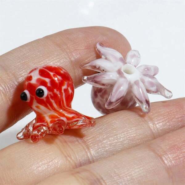 2/5/10 Stücke handgefertigte Glas-Oktopus-Perlen mit Löchern, Lampwork Dekor für die DIY-Schmuckherstellung, Armband, Halskette, Ohrring-Bastelzubehör, Schmuckherstellungsperlen | Schmuck mit Meeresmotiven | Perlen mit glänzender Oberfläche, Oktopus-Schmuck