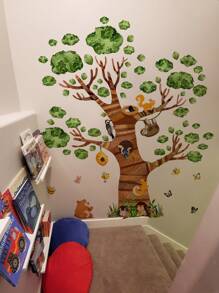 1set 2pcs/1set 3pcs Cartoon Big Tree Animal Wall Stickers, Children Room Decor