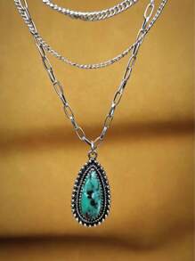 1pc Vintage Style Turquoise Inlay Necklace Chain For Women