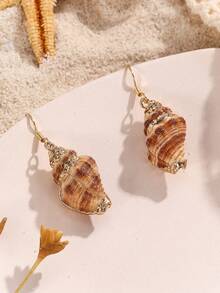 1 Pair Seashell Design Earrings, Suitable For Beach Vacation - Multicolor - View 4
