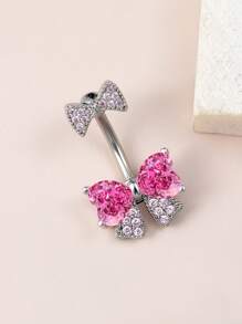 Joyería de verano para dama - Anillo de ombligo con lazo rosado, diamante y diseño perforado, 1 pieza, para decoración de playa y vacaciones