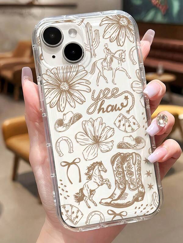 1 pieza Funda de teléfono con diseño de bota de estilo occidental y patrón de lazo, con acolchado suave y agarre antideslizante, compatible con Apple 11/12/13/14/15/16 Pro Max