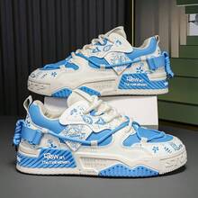 Four-Season Outdoor Walking Shoes Ladies Low-Cut Lace-Up Thick Sole Strong Grip Street Skateboard Shoes Niche College Wind Outdoor Park Running Shoes - 藍色 - 查看 1