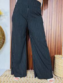 Pantalón acampanado con bolsas CURVY - Negro y Blanco - Ver 3