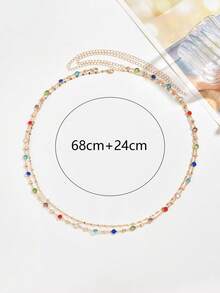 2pcs/Set Shiny Colorful Rhinestone Women Summer Beach Vacation Waist Chain, Handcrafted Gold-Tone Copper Material Lip Shaped Body Chain Jewelry, Suitable For Daily Outfit, Beach Travel, Date And Photo Shooting. The Rhinestone Color Arrangement Order Is Random Along The Handcrafted Chain. - Multicolor - View 5
