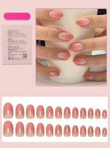 24 piezas Juego de uñas postizas de estilo francés con degradado rojo, uñas acrílicas de tacón alto y estilo de moda, uñas postizas de cobertura completa y larga duración, incluye 1 hoja de pegatinas adhesivas y 1 lima de uñas mini, perfecto para atuendos casuales y suministros de uñas