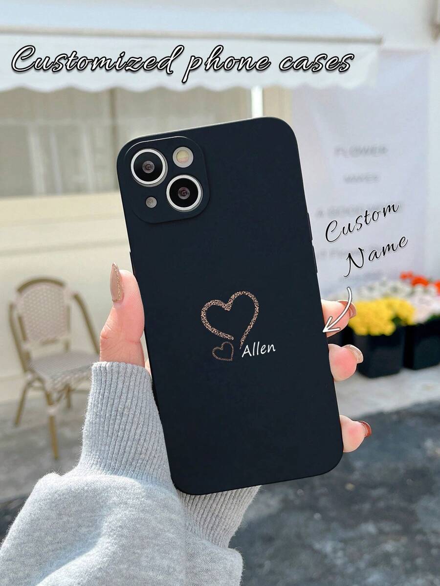 1pc Customizable Valentine's Day/Anniversary Name, Heart Line Design, Personalized Name Ultra-Thin Phone Case, Compatible With Samsung A32/A52 And Apple 17ProMax/16ProMax 15 14 13 12 11 XR, Clear, Fashionable, Minimalist, Matching Phone Case, Personalized, Unique, Gift For Girlfriend, Gift For Boyfriend