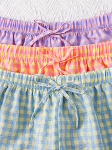 3 sztuki dwukolorowych spodni w kratę, casualowych, młodzieżowych, eleganckich i uroczych z materiału ze ściągaczem 3/4, damskiej bielizny nocnej