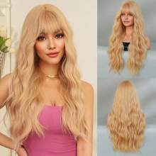 NICKY WALL 28 Inch Beige Blonde Long Curly Synthetic Wig For Women Natural Looking Soft Heat Resistant Wigs Girls Wavy Wigs For Daily Party Cosplay Use