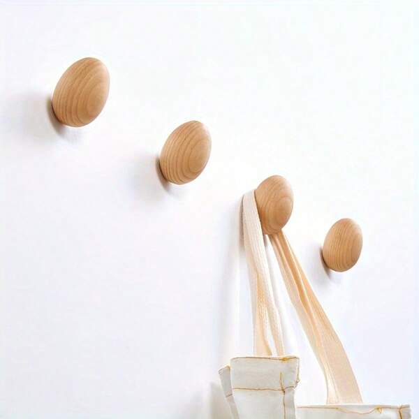 1pc Oval Wooden Egg-Shaped Beech Wood Wall Hook, Rustic Decor Hanging Hook, Suitable For Living Room, Bedroom, Outdoor Use, Suitable For Hanging Daily Clothing