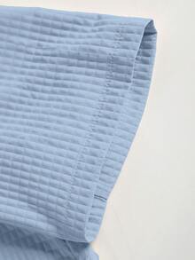 男士休闲两件套，夏季短袖树脂纽扣领衬衫搭配抽绳长裤，质感涤纶面料，双口袋+独特Logo，经典纯色 - 淺藍色 - 查看 6