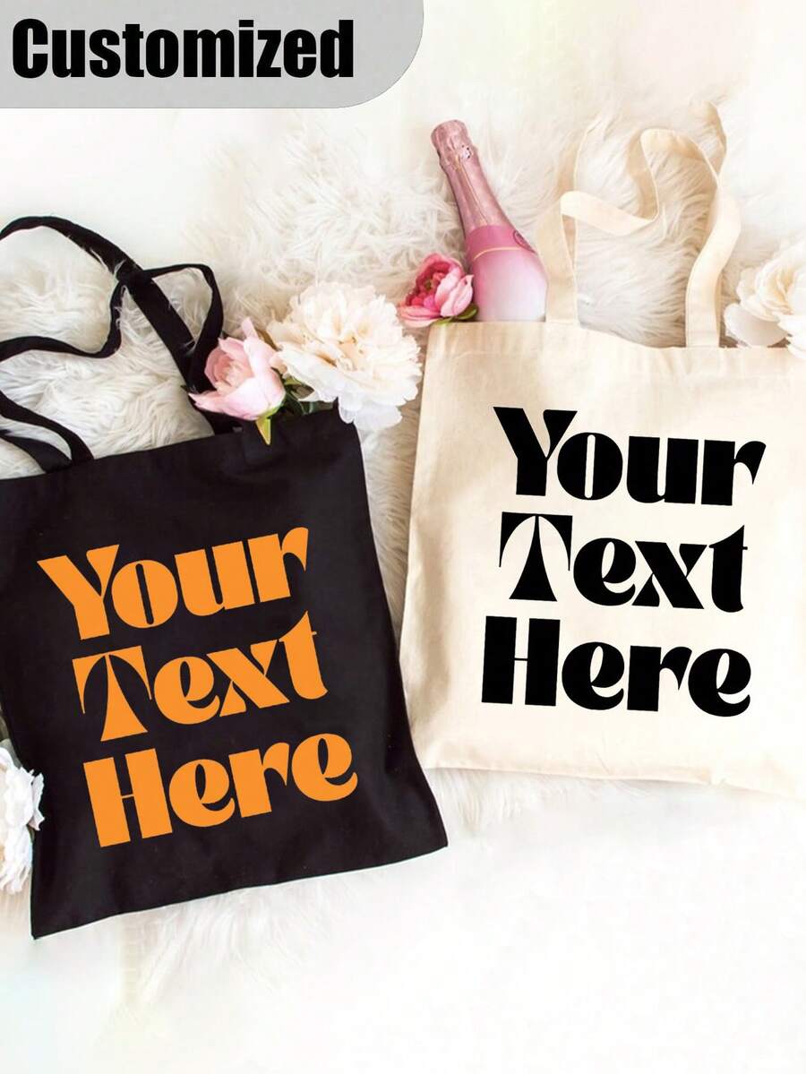 Personalized Canvas Tote Bag With Custom Text, Reusable Shopping Bag, Ideal For Gifts And Party Favors, All-Purpose, Large Capacity, Versatile, Multifunction, Colorful, Cute, Adorable, Contracted, Funny, Kawaii, Y2K, Minimalist, Commuting, Business Casual, Basics, Custom, Personalized, Unique, Customized, Her, Family, Friends, Girlfriend, For Anniversaries, For Birthdays, For Holiday/ Vacation, For Outdoors/Outings/Travel/Hiking/Stadium/Sports/Climbing, For Business/Commute/Work/Office, Customized Women Bags - Multicolor - View 1
