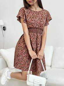 Estampado Integral  floral de margarita  Bohemio    Fruncido  Volante - Negro - Ver 1