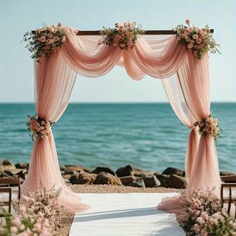 1pc 150*215cm White Tulle Fabric, Wedding Party Decoration Background, Staircase Curtain & Multi-Purpose