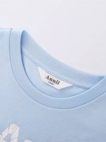 Annil Kinderkleidung, Mädchen, mittleres Alter und junge Kinder, Teenager, Rundhalspullover mit kurzen Ärmeln, paillettenbesetztes T-Shirt mit kleinem Fisch-Motiv, bedrucktes locker sitzendes Kurzoberteil mit einem Ärmel, Sommer - Blau - Übersicht 5