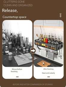 1pc Multifunctional Kitchen Organizer Rack, Cooktop Shelf, Plastic Kitchen Wall Mount Rack, Multipurpose Wall Mounted Spice Storage Rack, Towel Hanger Box Set