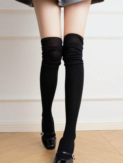 1 Paar elegante, gestreifte Overknee-Socken im Mori-Girl-Stil, schlank für Frühling/Herbst