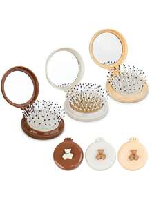 18 piezas - Recuerdos para Baby Shower, Recuerdos para fiesta de revelación de género del bebé, Espejos compactos, Peines a granel para recuerdos de boda y fiesta, Espejos de bolso y viaje, Juego de cepillo de pelo con etiqueta de agradecimiento y bolsa de organza, Peine de viaje con espejo multicolor, sencillo y portátil - Modelo de oso - Ver 3