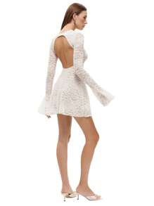 Womens Open Back Lace Dress Long Sleeve Round Neck Solid Color Dress Going Out Dress