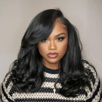 Yaki Kinky Straight Bob Wig Side Part 4x1 Lace Part Short Curly Wavy Loose Wave Wig For Glueless Lace Part Synthetic Wig Shoulder Length Body Wave Wig