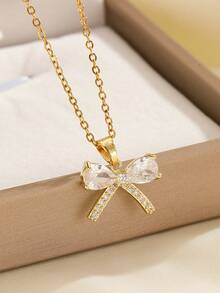 1 Set Stainless Steel Hollow Butterfly Necklace & Earrings, Fully Paved Luxury Micro-Inlaid Personalized Banquet Jewelry Gift - Gold - View 2