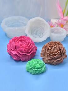 1 套 3D 牡丹花蜡烛模具 - 大号、中号、小号牡丹花蜡烛石膏和硅胶模具 - 白色 - 查看 2