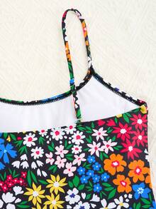 Chic Floral One-Piece Swimsuit With Square Neckline & Ruched Detail - High Cut, Stretchy Fabric, Removable Pads - Perfect For Beach & Poolside - Multicolor - View 10