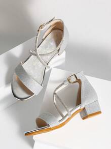 Gold/Silver Glitter Children High Heel Sandals, Suitable To Match With Shiny Dresses For Summer Outings