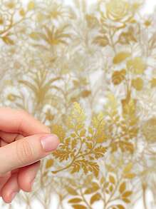 YWWBLD 50pcs Gold Textured Botanical Stickers Pet Material Transparent Stickers For Laptop Notepad Cover Room Decoration Diy Creative Stickers