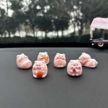 6pcs Cute Pig Micro-Landscape Decor, Handmade Tabletop Ornaments, Premium Resin Crafts, Creative Car Accessories