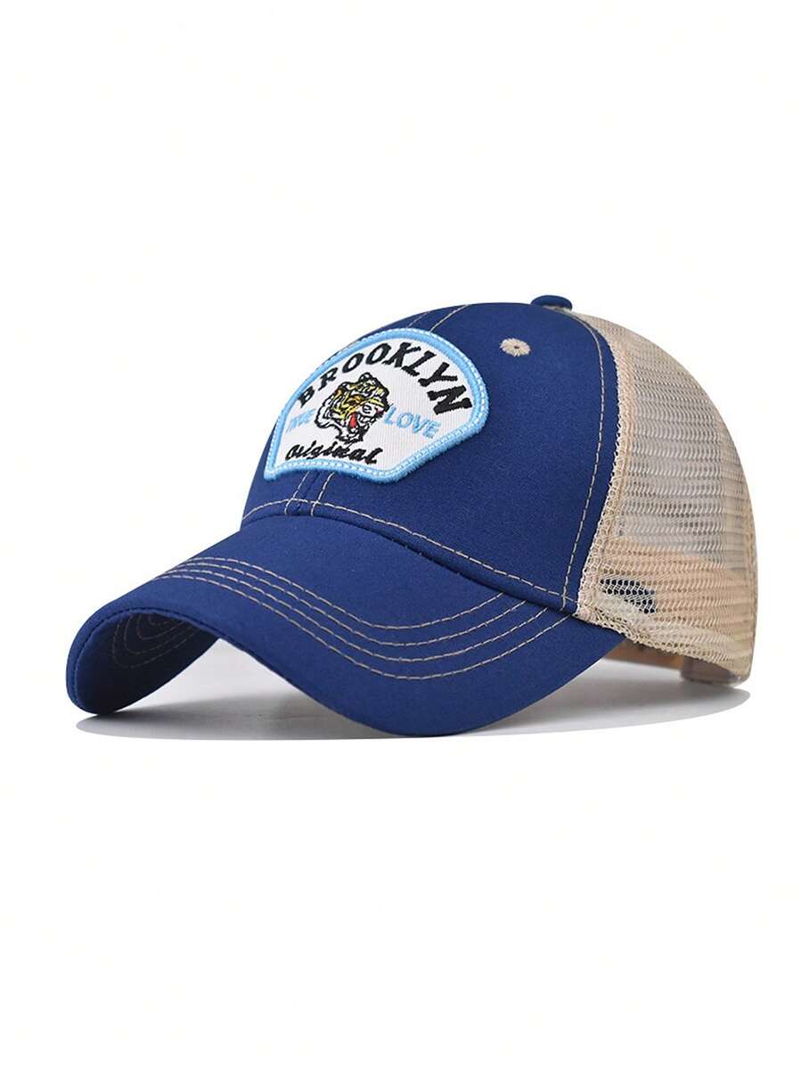 1pc New Outdoor Brooklyn Embroidery Baseball Cap, Unisex Tiger Pattern Breathable Mesh Hat - Multicolor - View 1