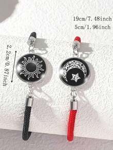 2 件/套手工情侣礼物手链套装，日月夜光阴阳玻璃手链，时尚百搭