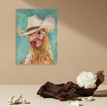 Framed 1PC Room Decor Chicken Wearing Cowboy Hat Wall Art Funny Printable Farmhouse Wall Decor Chicken Lover Farm Animal Farmer Gift Poster - Framed - View 3