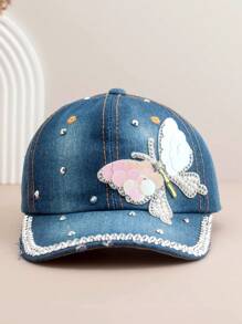1 Stück Damen Mode Baseball Kappe mit Schmetterling Strass, vielseitig einsetzbarer Outdoor Lässig Sonnenhut mit farbigen Strass-Akzenten