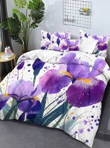 Juego de edredón con estampado de flores de iris (1 * Edredón + 2 * Fundas de almohada, sin relleno), suave, cómodo y transpirable, adecuado para dormitorio y habitación de invitados, se puede regalar a familiares y amigos.