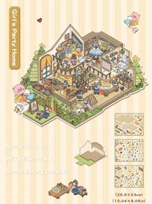 2pcs/1pc Large Size 3-Layer Decorative DIY Landscape Stickers, 3D Miniature House Micro-Scene Stickers For Children DIY Scrapbooking Toys, Landscape Stickers, Scene Stickers, Handbook Stickers, Reusable In Multiple Sizes