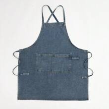 1pc Denim Apron, Extra Long Tie Strap, Unisex Home Kitchen, Work, Japanese Style Bib Apron