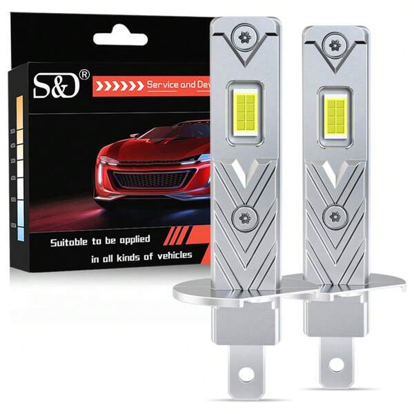 S&D 2Pcs H1 H3 LED Headlight Bulb 40W 20000LM Mini For Auto Super Bright LED Fog Lights 6000K White 12V