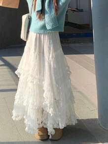 Plus Size Women's French Floral Lace Elegant Gentle Sweet Princess Tulle Skirt