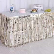 1pc Rain Silk Fringe Table Skirt Disposable Party Decoration, Banquet Tablecloth Cover,Christmas - Mauve Purple - View 14